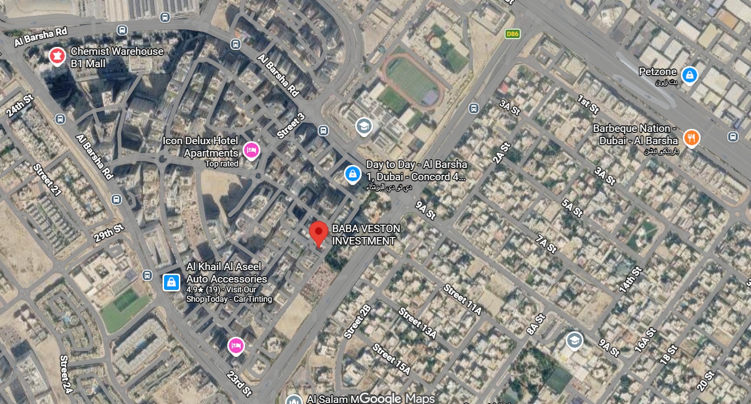 Baba Veston Investment location map, Dubai