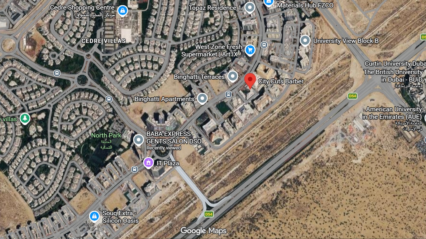 City Cuts Barber location map, Dubai Silicon Oasis