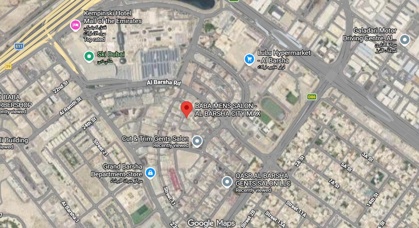 Baba Salon City Max location map, Al Barsha Dubai